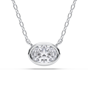 Pendentif solitaire en or massif 10K 14K 18K pour femme, Moissanite ovale taillée avec diamants, 2.00 carats, E-F/VVS-VS, moderne et minimaliste - Product Image 2