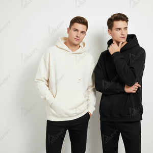 Sudadera con Capucha para Hombre, con Logotipo Frontal, Detalles Desgastados, Mezcla de Algodón, Corte Holgado, Transpirable, para Uso Diario Informal - Product Image 2