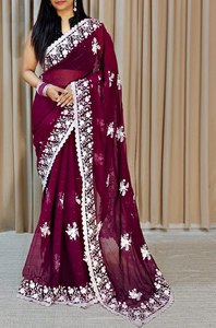 Nuevo Sari de Diseño Estilo Bollywood, Completamente Bordado con Lentejuelas, de Georgette de Alta Calidad, para Fiestas y Festivales, Venta al Por Mayor - Product Image 5