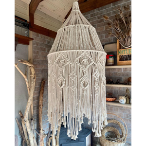 Lustre en macramé bohème chic avec abat-jour à franges, luminaire suspendu pour la décoration de la pièce, luminaire suspendu de taille moyenne - Product Image 2