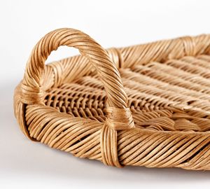 Handcrafted หวายถาดเสิร์ฟจับหรูหรารูปไข่ถาดอาหารเช้าสําหรับบ้านโรงแรมโต๊ะกาแฟถาดสําหรับตกแต่งห้องนั่งเล่น - Product Image 2