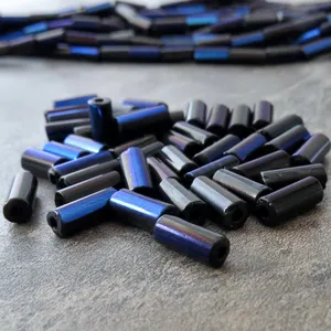 Elegant Blue & Black Table Cut Design Czech Glass <b>Bugle</b> <b>Beads</b> High Quality Crystal Lampwork for Wholesale Bulk Supply - Product Image 4