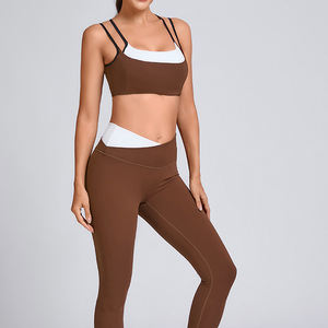 Hot Sale High Stretch Seamless Knitted Yoga Set Summer Fitness Suit <b>Sexy</b> Top Bra Peach Hip Lifting Pants Plus Size Shorts - Product Image 5