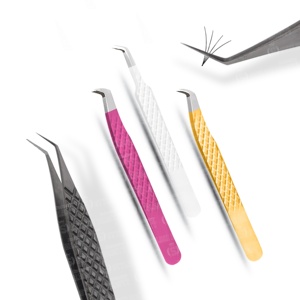 Pince à cils en acier inoxydable incurvée à 90 degrés faite à la main, prise lisse de haute précision avec volume pointu en fibre de diamant - Product Image 1