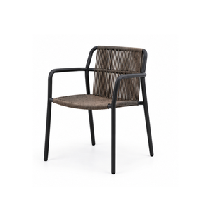 Sillón Moderno de Aluminio Negro con Cuerda Tejida para Exteriores, Patio, Comedor, Hotel, Cafetería, Muebles de Restaurante - Product Image 1