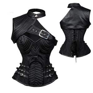 Moonight Women's Gothic Steampunk Eco-Friendly Vintage Overbust Steel Boned <b>Pirate</b> Jacket Sheep Skin Genuine Waist Cinchers - Product Image 1