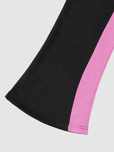 Bas évasé en polyester avec insert latéral rose et t-shirt avec logo personnalisé comprenant un cordon de serrage à la taille vêtements de rue décontractés - Product Image 6