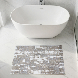 Alfombra de Baño Rectangular Andrés de 70x120cm, Color Crudo, Jacquard de Algodón Reciclado con Patrón Abstracto, Estilo Moderno, Hecho en Turquía - Product Image 1