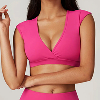 Sujetador de Yoga con cuello en V para mujer, Sexy Sujetador deportivo, almohadilla para el pecho desmontable, ropa interior deportiva de moda para mujer, gimnasio, correr, Push up, ropa interior de Yoga