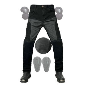 Pantalones de Motociclista Negros y Grises para Hombre, Diseño Segmentado con Protección Extraíble, Jeans de Mezclilla Protectoras para Motociclismo - Product Image 1