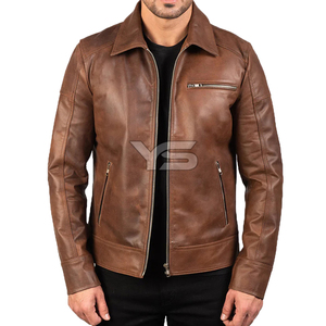 Chaqueta de cuero de invierno informal de alta calidad para hombre con cierre de cremallera y cuello Servicio OEM disponible - Product Image 1