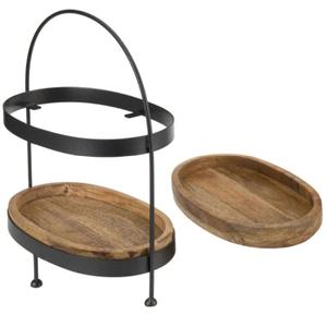 Support de serveur de gâteau décoratif à dessus arrondi en bois avec support de dessert de gâteau à Base en métal pour l'événement de Noël et d'autres décorations de fête - Product Image 4