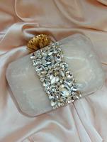 Pochette Cosmétique Vintage Bohème Style Anglais en Argent pour Femme, avec Pierres en Résine et Perles, Design Moderne, Usage Quotidien, Vente en Gros