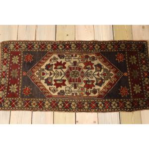 Vintage Rug, 1.7x3.5 ft Small Rug, Red <b>Brown</b> <b>Wool</b> Rug - Product Image 2