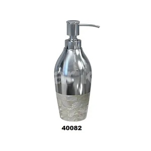 Ensemble de pompe distributeur de savon et de lotion en métal écologique de cinq pièces avec finition en nacre pour comptoirs de salle de bain et de cuisine - Product Image 1