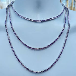 Men's Classic Style Purple Diamond <b>Tennis</b> Chain <b>Necklace</b> Solid 925 <b>Sterling</b> <b>Silver</b> Real Stainless Steel Fashionable Jewelry Gift - Product Image 1
