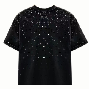 100% coton, T-shirt pour hommes, coupe ample, imprimé surdimensionné poids lourd strass imprimé T-Shirt hommes décontracté col rond T-shirt - Product Image 5