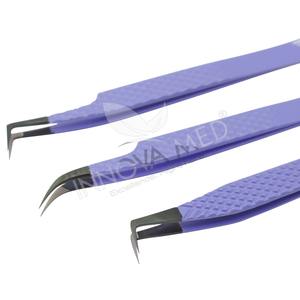 Pinzas de acero inoxidable con revestimiento antioxidante Aislamiento largo de 90 grados y pinzas para pestañas delgadas Herramientas de belleza de etiqueta privada - Product Image 4