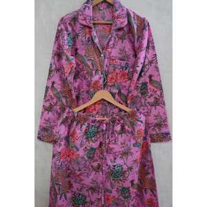 Ensemble de pyjama d'été en coton imprimé à la main, imprimé floral indien, pyjama de nuit, doux, respirant, séchage rapide, vêtements de nuit - Product Image 3