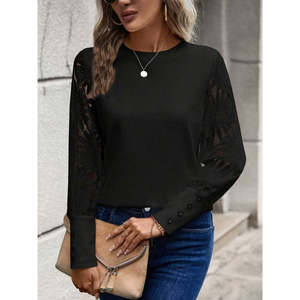 Blusa de Mujer con Cuello Redondo y Mangas Largas con Diseño Floral, 27245 - Negro - Product Image 6