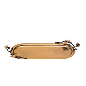 Fantastique plateau de service d'accent floral en acier inoxydable rond martelé plateau écologique vaisselle pour restauration et plateau décoratif - Product Image 6