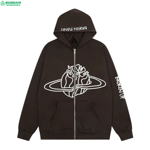 Sweat-shirts à capuche zippés 2024, entièrement imprimés, à épaules tombantes, poids lourd 500 GSM, 100% coton, séchage rapide, respirants - Product Image 4