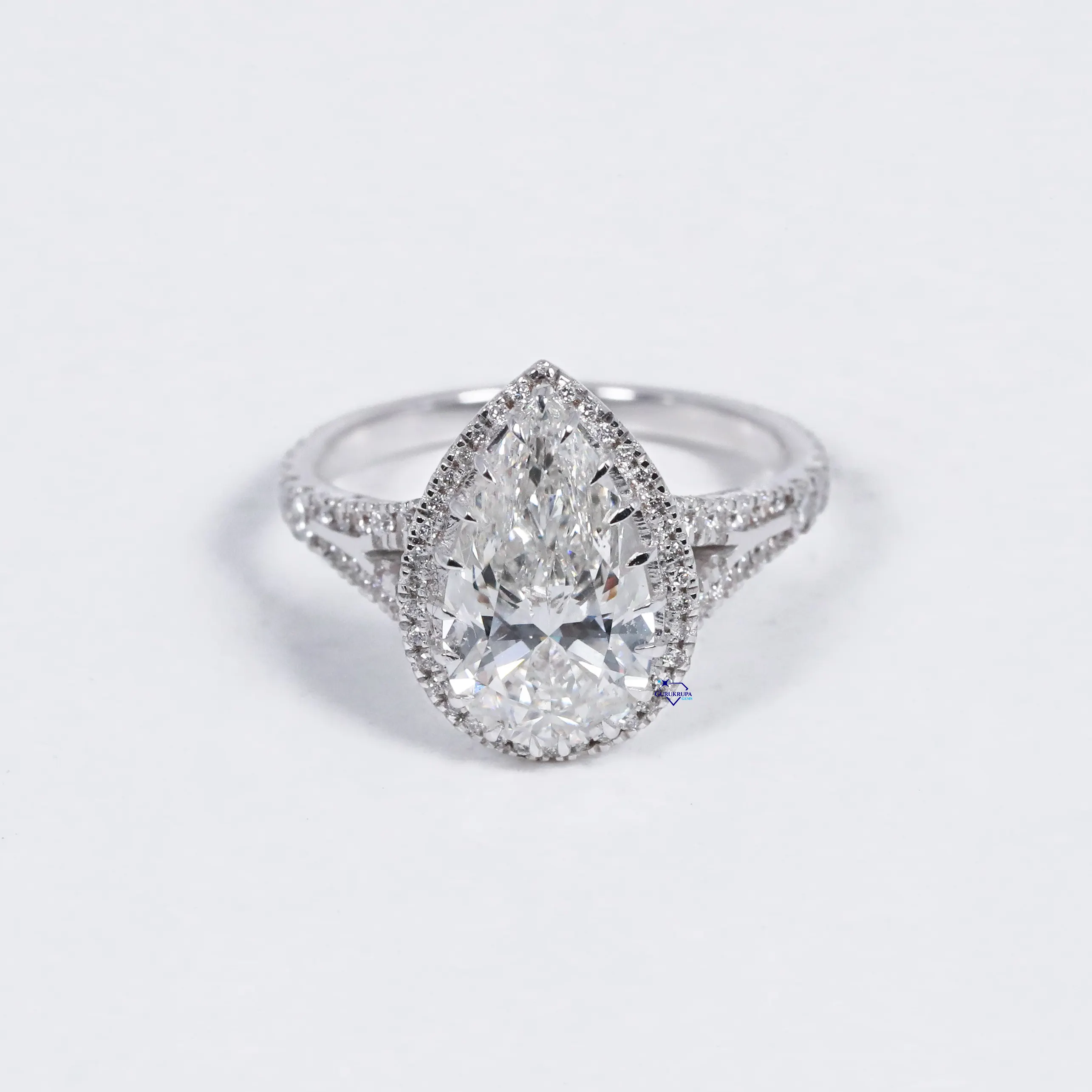 Anel de prata esterlina 925 para mulheres, com design exclusivo, moissanite redondo e corte de pêra, diamante brilhante cravejado