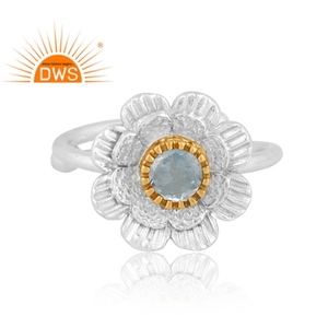 แหวนพลอยบุษราคัมธรรมชาติสีเงินแท้ดีไซน์ลายดอกไม้แหวนวางซ้อนกันได้ - Product Image 3