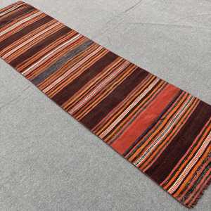 Kilim Rug, 2.3x8.7 ft Vintage Rug, <b>Brown</b> Oriental Rug <b>Wool</b> - Product Image 2