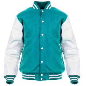 Mens Varsity Letterman <b>Jacket</b> Turquoise Wool <b>White</b> Leather Sleeves Classic Custom CollegeBaseballjacket for men - Product Image 1