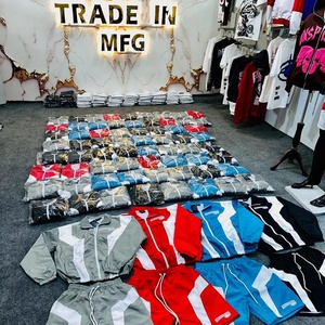 Custom Logo Print Two Piece Windbreaker Short <b>Jacket</b> <b>Patchwork</b> Zip up Nylon Polyester Streetwear Tracksuit Windbreaker Short Set - Product Image 3