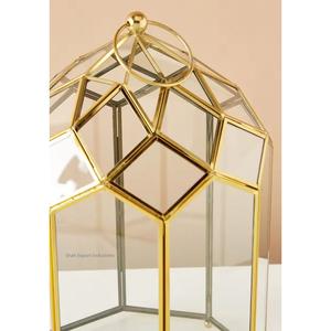 Forme géométrique Laiton Métal Doré Cadre Verre Hurricanes Lanterne à bougie pour mariages et décorations de table pour la maison - Product Image 3