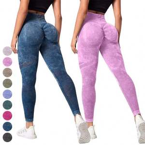 Washed <b>Scrubbed</b> Hollow Out Tight Pants Women High Waist Soft Stretchy Tie Dye Leggings Marble Seamless Scrunch Yoga Leggings - Product Image 5