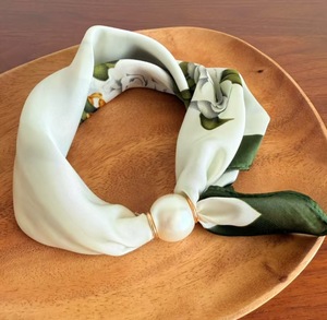 Luxury Custom Printed Elegant <b>Silk</b> <b>Scarves</b> Wholesale Personalized Magnetic Pearl Satin Bandana Neck <b>Scarf</b> - Product Image 6