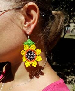 Boho <b>bead</b> earrings with <b>turquoise</b> design andy cascading fringe, unique jewelry gift - Product Image 4