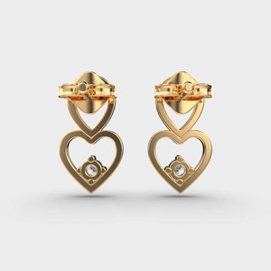 Pendientes de Oro Blanco/Rosa/Amarillo de 9K con Doble Corazón y Diamantes Cultivados en Laboratorio para Mujer - Product Image 4