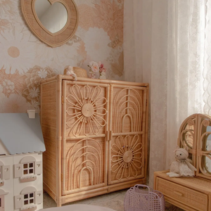 Meubles pour enfants Placard à vêtements naturels Armoire en osier de rotin tissé à la main pour le stockage de vêtements pour tout-petits et l'organisation de pépinière - Product Image 2