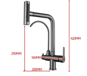 Grifo de cocina purificador de agua de 3 vías SUS304, grifo de fregadero de cocina de acero inoxidable, mezcladores, grifos de cocina extraíbles de doble manija múltiple