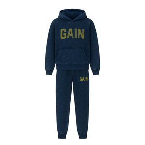 Men Navy Blue Acid Wash Tracksuit with Rhinestone Logo Hoodie and <b>Sweatpants</b> Set Acid Washed Set <b>For</b> Both Men And <b>Women</b> - Product Image 6