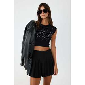 Blusa Casual para Mujer, Cuello Redondo, Manga Corta, Tejido de Gasa, Corte Regular, Temporada Primavera-Otoño, Talla XL - Product Image 2