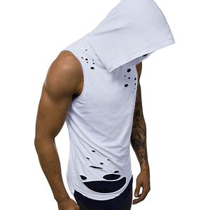 2024 vente chaude personnalisé blanc plaine sans manches Hip Hop sweats à capuche pour hommes Polyester/coton - Product Image 3