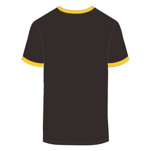 HBCU hombres educados Chenille contraste Trim Ringer camiseta marrón con letras bordadas doradas ropa universitaria de algodón suave - Product Image 3