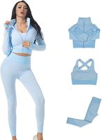 Vêtements de fitness sans couture pour femmes, tenue de gymnastique et ensemble d'entraînement de yoga, ensemble de soutien-gorge de sport 3 pièces