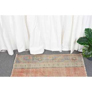 Bohemian 1.4 X 2.8ft Wool Viscose <b>Rug</b> Classic Orange Blue Patchwork Design Turkish Rectangle Hallway Latex <b>Bedside</b> <b>Rug</b> ORB4M - Product Image 2