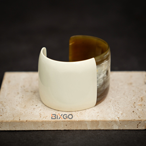Custom Handicraft Natural Buffalo Horn <b>Cuffs</b>, Half-painted White C-shaped Design <b>Fashion</b> <b>Bracelet</b> - Product Image 1