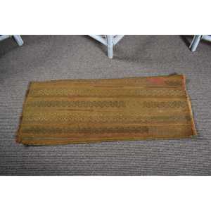 Vintage Turkish Rug, 1.2x2.9 ft Small Rug, <b>Brown</b> Green Abstract <b>Wool</b> Rug - Product Image 3