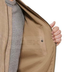 Men's Tan <b>Suede</b> Bomber <b>Jacket</b> Collarless Zipper Closure Casual Autumn Wear Regular Fit Solid Color - Product Image 3