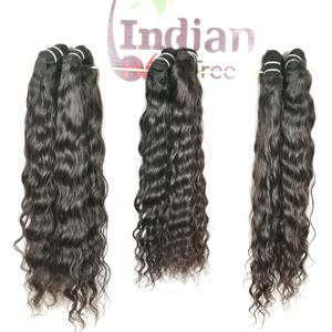 Wholesale Cuticle Aligned Black Indian Human Hair Bundle Remy Wavy Natural Virgin <b>Cheap</b> Double Weft Machine-made India <b>Extension</b> - Product Image 1