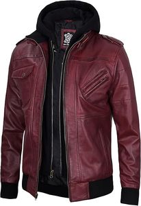 Blouson en cuir à capuche pour hommes Blousons en cuir pour hommes avec capuche amovible - Product Image 6