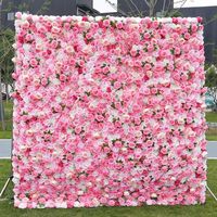 Fondale 3D Personalizzato in Tessuto con File di Rose Artificiali, Tenda Arrotolabile con Fiori di Peonia Rosa per Decorazioni Matrimoniali
